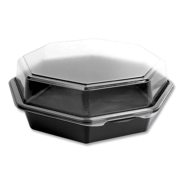 OctaView Hinged-Lid Cold Food Containers, 42 oz, 9.57 x 9.2 x 3.2, Black/Clear, Plastic, 100PK